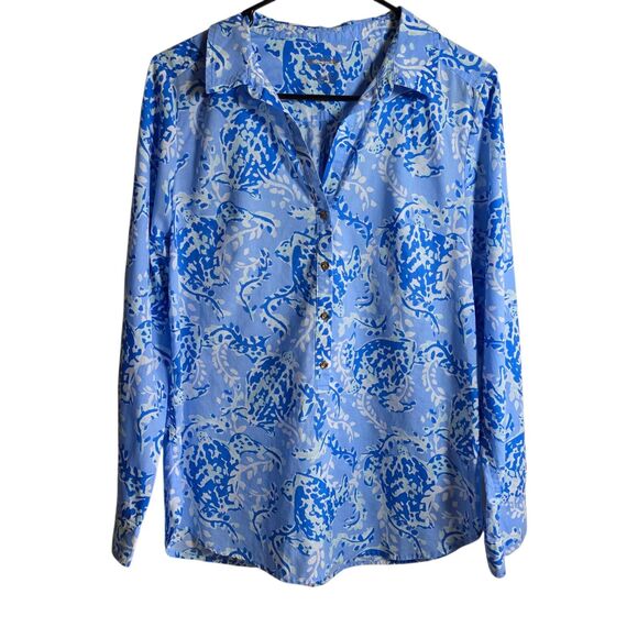 Lilly Pulitzer Captiva Turtley Awesome Tunic Top Peri Blue Size Small - Picture 1 of 11